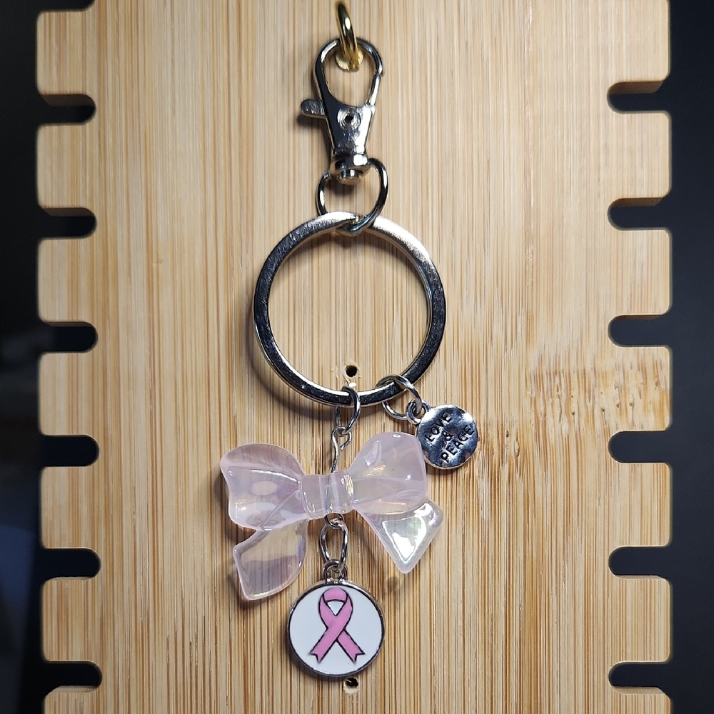 Pink Ribbon Purse Charm Or Keychain with Bow Charm